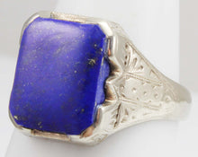 Load image into Gallery viewer, Antique 1920&#39;s Art Deco Natural Lapis Hand Engraved &amp; Milgrained 14k Solid White Gold Men&#39;s Ring