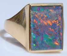 Load image into Gallery viewer, Vintage 1940&#39;s LARGE BRIGHT RAINBOW RARE Black Natural Opal 10k Solid Yellow Gold Men&#39;s Ring