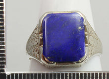 Load image into Gallery viewer, Antique 1920&#39;s Art Deco Natural Lapis Hand Engraved &amp; Milgrained 14k Solid White Gold Men&#39;s Ring