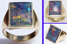 Load image into Gallery viewer, Vintage 1940&#39;s LARGE BRIGHT RAINBOW RARE Black Natural Opal 10k Solid Yellow Gold Men&#39;s Ring