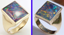 Load image into Gallery viewer, Vintage 1940&#39;s LARGE BRIGHT RAINBOW RARE Black Natural Opal 10k Solid Yellow Gold Men&#39;s Ring