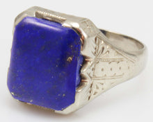 Load image into Gallery viewer, Antique 1920&#39;s Art Deco Natural Lapis Hand Engraved &amp; Milgrained 14k Solid White Gold Men&#39;s Ring