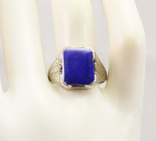 Load image into Gallery viewer, Antique 1920&#39;s Art Deco Natural Lapis Hand Engraved &amp; Milgrained 14k Solid White Gold Men&#39;s Ring