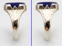 Load image into Gallery viewer, Antique 1920&#39;s Art Deco Natural Lapis Hand Engraved &amp; Milgrained 14k Solid White Gold Men&#39;s Ring