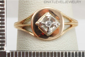 Antique SIGNED Ostby & Barton 1920's Art Deco Diamond 10k Rose & White Gold Ladies Cocktail Ring