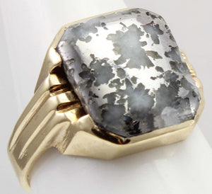 Antique Stern & Stern of NY Art Deco RARE Natural Silver Ore in Quartz 10k Solid Gold Men's Ring