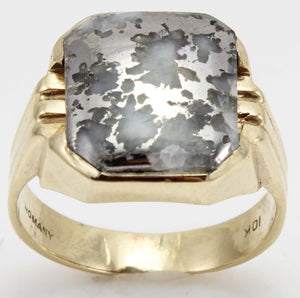 Antique Stern & Stern of NY Art Deco RARE Natural Silver Ore in Quartz 10k Solid Gold Men's Ring