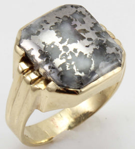 Antique Stern & Stern of NY Art Deco RARE Natural Silver Ore in Quartz 10k Solid Gold Men's Ring