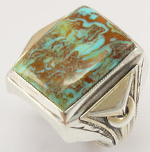 Load image into Gallery viewer, Antique Art Deco Ostby &amp; Barton RARE COLLAPSED MATRIX Kingman Turquoise Silver &amp; 14k Gold Men&#39;s Ring