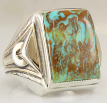 Load image into Gallery viewer, Antique Art Deco Ostby &amp; Barton RARE COLLAPSED MATRIX Kingman Turquoise Silver &amp; 14k Gold Men&#39;s Ring