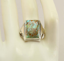 Load image into Gallery viewer, Antique Art Deco Ostby &amp; Barton RARE COLLAPSED MATRIX Kingman Turquoise Silver &amp; 14k Gold Men&#39;s Ring