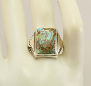 Antique Art Deco Ostby & Barton RARE COLLAPSED MATRIX Kingman Turquoise Silver & 14k Gold Men's Ring