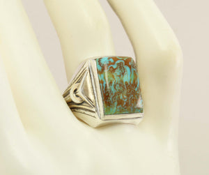 Antique Art Deco Ostby & Barton RARE COLLAPSED MATRIX Kingman Turquoise Silver & 14k Gold Men's Ring