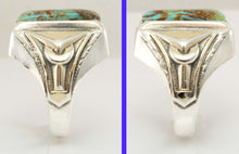 Load image into Gallery viewer, Antique Art Deco Ostby &amp; Barton RARE COLLAPSED MATRIX Kingman Turquoise Silver &amp; 14k Gold Men&#39;s Ring