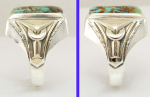 Antique Art Deco Ostby & Barton RARE COLLAPSED MATRIX Kingman Turquoise Silver & 14k Gold Men's Ring