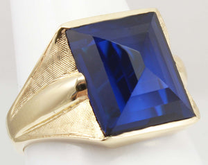 Antique 1920's Art Deco UNUSUAL Peaked Cut 8ct Blue Spinel Hand Engraved 10k Solid  Gold Men's Ring