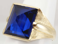 Load image into Gallery viewer, Antique 1920&#39;s Art Deco UNUSUAL Peaked Cut 8ct Blue Spinel Hand Engraved 10k Solid  Gold Men&#39;s Ring