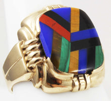 Load image into Gallery viewer, Antique Ostby &amp; Barton Deco Lapis Malachite Tiger&#39;s Eye Jasper Onyx Inlay 10k Solid Gold Men&#39;s Ring