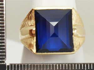 Antique 1920's Art Deco UNUSUAL Peaked Cut 8ct Blue Spinel Hand Engraved 10k Solid  Gold Men's Ring