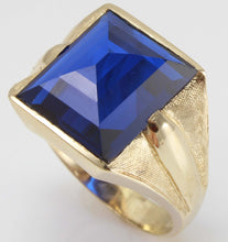 Load image into Gallery viewer, Antique 1920&#39;s Art Deco UNUSUAL Peaked Cut 8ct Blue Spinel Hand Engraved 10k Solid  Gold Men&#39;s Ring