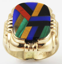 Load image into Gallery viewer, Antique Ostby &amp; Barton Deco Lapis Malachite Tiger&#39;s Eye Jasper Onyx Inlay 10k Solid Gold Men&#39;s Ring