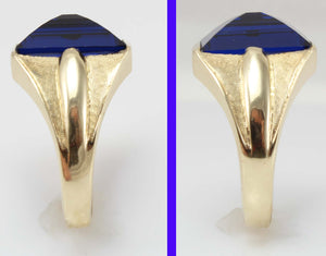 Antique 1920's Art Deco UNUSUAL Peaked Cut 8ct Blue Spinel Hand Engraved 10k Solid  Gold Men's Ring