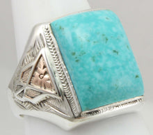 Load image into Gallery viewer, Antique Art Deco RARE Kingman Mine Birdseye Water Web Turquoise Silver &amp; 10k Rose Gold Men&#39;s Ring