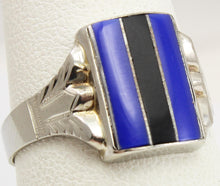 Load image into Gallery viewer, Antique 1920&#39;s Art Deco RARE Natural Lapis &amp; Onyx Intarsia Inlay 10k Solid White Gold Ring