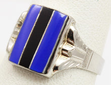 Load image into Gallery viewer, Antique 1920&#39;s Art Deco RARE Natural Lapis &amp; Onyx Intarsia Inlay 10k Solid White Gold Ring