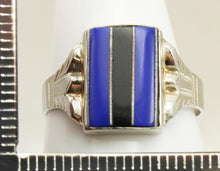 Load image into Gallery viewer, Antique 1920&#39;s Art Deco RARE Natural Lapis &amp; Onyx Intarsia Inlay 10k Solid White Gold Ring