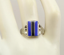 Load image into Gallery viewer, Antique 1920&#39;s Art Deco RARE Natural Lapis &amp; Onyx Intarsia Inlay 10k Solid White Gold Ring