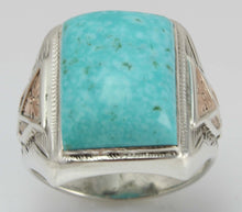 Load image into Gallery viewer, Antique Art Deco RARE Kingman Mine Birdseye Water Web Turquoise Silver &amp; 10k Rose Gold Men&#39;s Ring