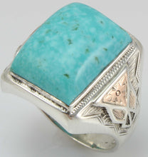 Load image into Gallery viewer, Antique Art Deco RARE Kingman Mine Birdseye Water Web Turquoise Silver &amp; 10k Rose Gold Men&#39;s Ring