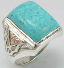 Load image into Gallery viewer, Antique Art Deco RARE Kingman Mine Birdseye Water Web Turquoise Silver &amp; 10k Rose Gold Men&#39;s Ring