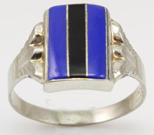 Load image into Gallery viewer, Antique 1920&#39;s Art Deco RARE Natural Lapis &amp; Onyx Intarsia Inlay 10k Solid White Gold Ring