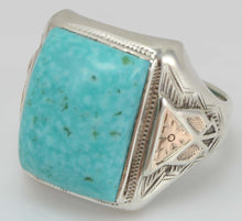 Load image into Gallery viewer, Antique Art Deco RARE Kingman Mine Birdseye Water Web Turquoise Silver &amp; 10k Rose Gold Men&#39;s Ring