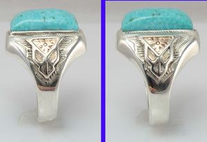 Antique Art Deco RARE Kingman Mine Birdseye Water Web Turquoise Silver & 10k Rose Gold Men's Ring