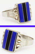 Load image into Gallery viewer, Antique 1920&#39;s Art Deco RARE Natural Lapis &amp; Onyx Intarsia Inlay 10k Solid White Gold Ring