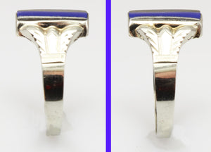 Antique 1920's Art Deco RARE Natural Lapis & Onyx Intarsia Inlay 10k Solid White Gold Ring