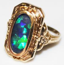 Load image into Gallery viewer, Antique 1920&#39;s Art Deco GREEN/BLUE Opal &amp; Persian Turquoise 10k Solid Gold Cocktail RARE Flip Ring