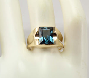 Vintage 1940's SIGNED Budlong Docherty Armstrong Natural London Blue Topaz 10k Solid Gold Men's Ring