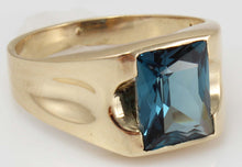 Load image into Gallery viewer, Vintage 1940&#39;s SIGNED Budlong Docherty Armstrong Natural London Blue Topaz 10k Solid Gold Men&#39;s Ring