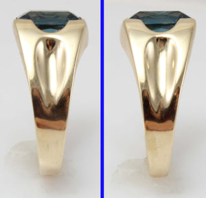 Vintage 1940's SIGNED Budlong Docherty Armstrong Natural London Blue Topaz 10k Solid Gold Men's Ring