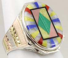 Load image into Gallery viewer, Antique 1920&#39;s Art Deco Lapis Malachite Opal Serpentine Inlay 10k Solid Tri-Color Gold Men&#39;s Ring