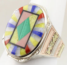 Load image into Gallery viewer, Antique 1920&#39;s Art Deco Lapis Malachite Opal Serpentine Inlay 10k Solid Tri-Color Gold Men&#39;s Ring