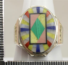 Load image into Gallery viewer, Antique 1920&#39;s Art Deco Lapis Malachite Opal Serpentine Inlay 10k Solid Tri-Color Gold Men&#39;s Ring