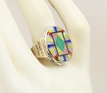 Load image into Gallery viewer, Antique 1920&#39;s Art Deco Lapis Malachite Opal Serpentine Inlay 10k Solid Tri-Color Gold Men&#39;s Ring