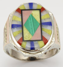 Load image into Gallery viewer, Antique 1920&#39;s Art Deco Lapis Malachite Opal Serpentine Inlay 10k Solid Tri-Color Gold Men&#39;s Ring