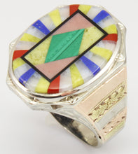 Load image into Gallery viewer, Antique 1920&#39;s Art Deco Lapis Malachite Opal Serpentine Inlay 10k Solid Tri-Color Gold Men&#39;s Ring