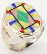 Load image into Gallery viewer, Antique 1920&#39;s Art Deco Lapis Malachite Opal Serpentine Inlay 10k Solid Tri-Color Gold Men&#39;s Ring